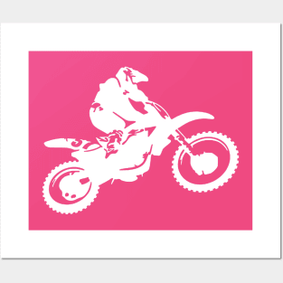 Motor X White Silhouette Dirt Bike Posters and Art